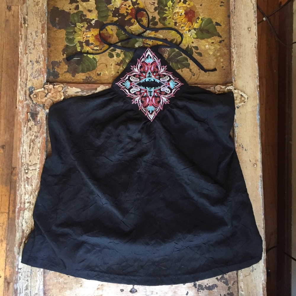 Made in USA Vintage Embroidered Halter Top